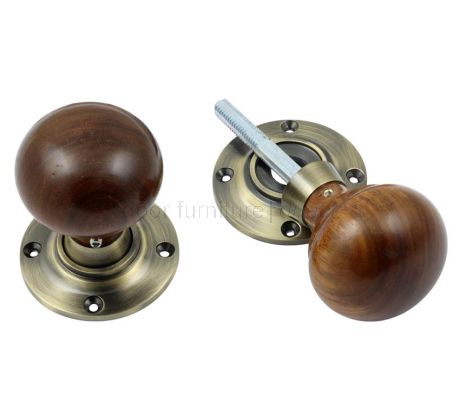 Antique Brass and Rosewood Mushroom Door Knobs