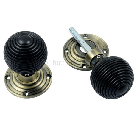 Antique Brass and Ebony Reeded Door Knobs