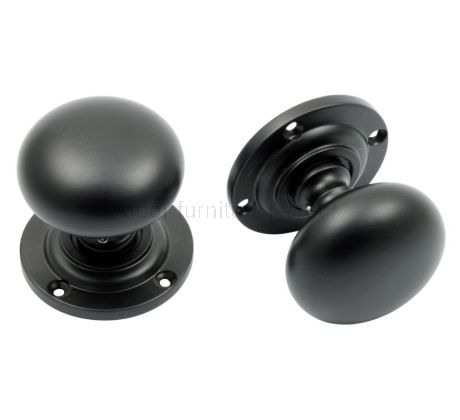 Matt Black Mushroom Mortice Door Knobs 63mm