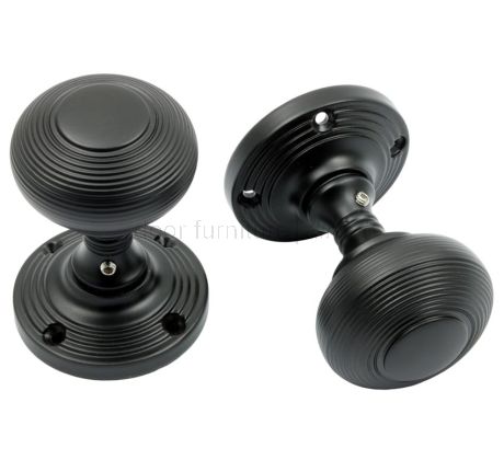 Matt Black Reeded Mortice Door Knobs 60mm