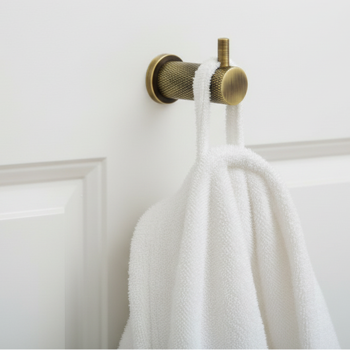 Brunel Antique Brass Knurled Coat Hook 49mm