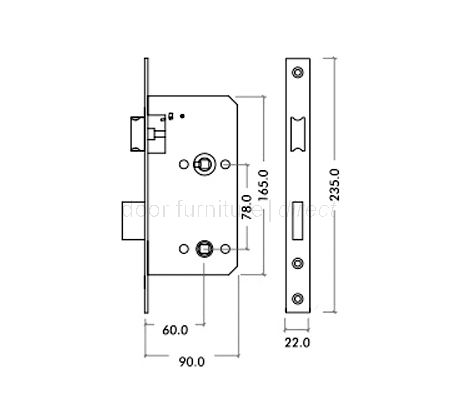DIN Bathroom Mortice Lock 78mm Stainless Steel
