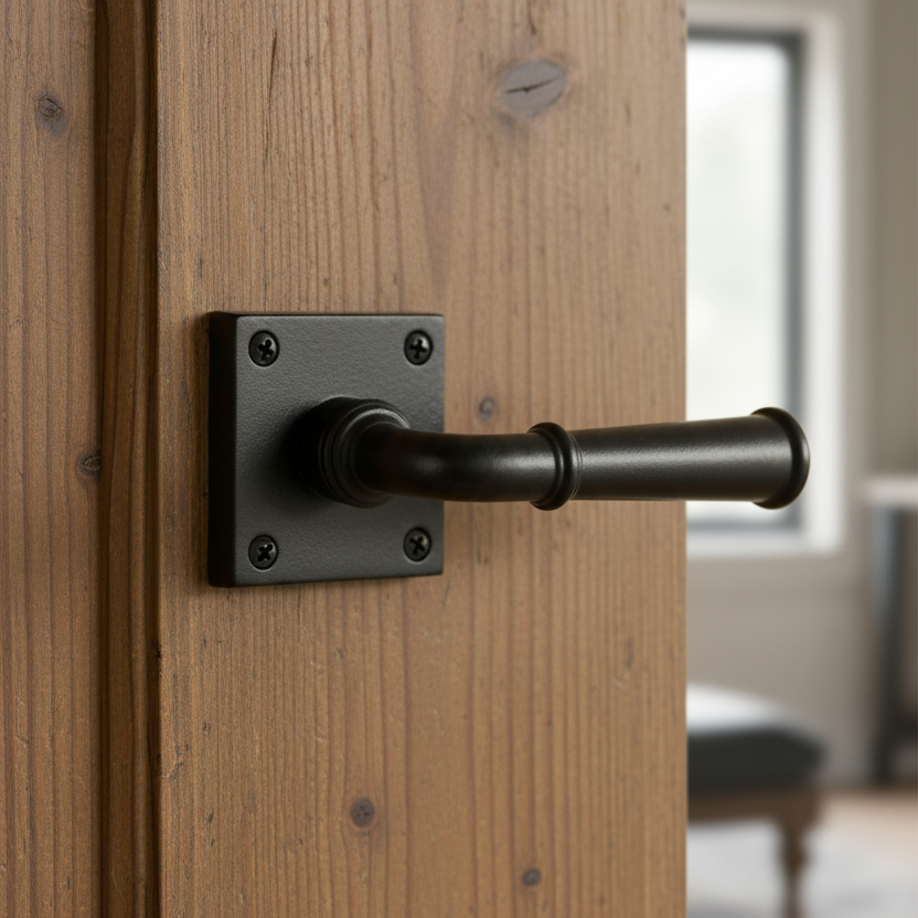 Black Iron Rustic Claverley Lever on Square Rose Door Handles