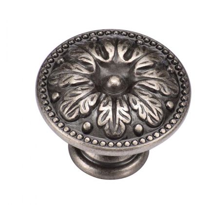 Distressed Pewter Classical Floral Cabinet Knob