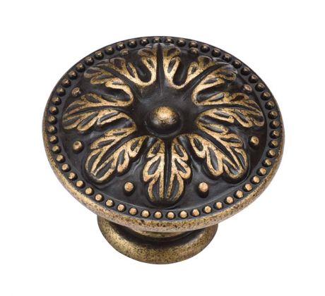 Distressed Brass Classical Floral Cabinet Knob