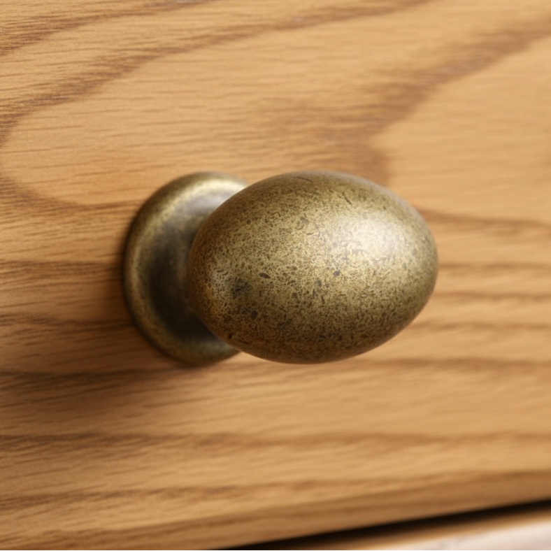 Distressed Brass Classic Oval Cabinet Knob 40mm