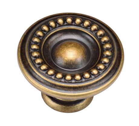 Distressed Brass Round Beaded Cabinet Knob 35mm