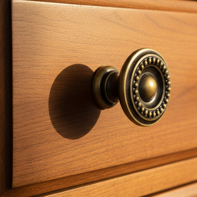Distressed Brass Round Beaded Cabinet Knob 35mm