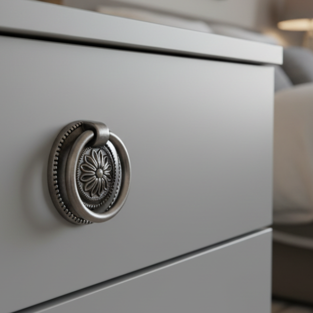 Distressed Pewter Floral Ring Cabinet Pull 55mm