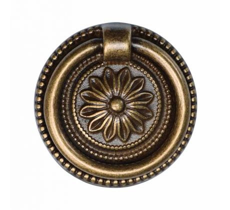 Distressed Brass Floral Ring Cabinet Pull 55mm