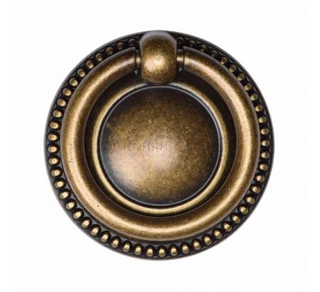Distressed Brass Beaded Ring Cabinet Pull 50mm