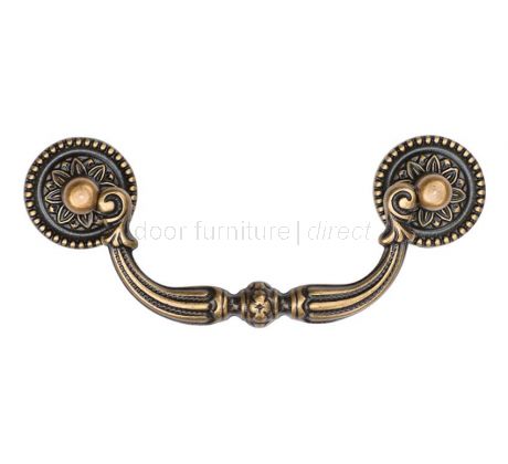 Distressed Brass Ornate Swan Drawer Pull Handle 123mm