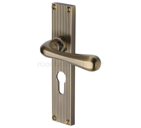 Charlbury Reeded Antique Brass EURO Door Handles RR3048