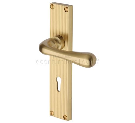 Charlbury Reeded Satin Brass Keyhole Door Handles RR3000