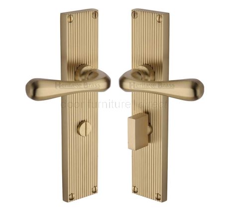 Charlbury Reeded Satin Brass Bathroom Door Handles RR3030