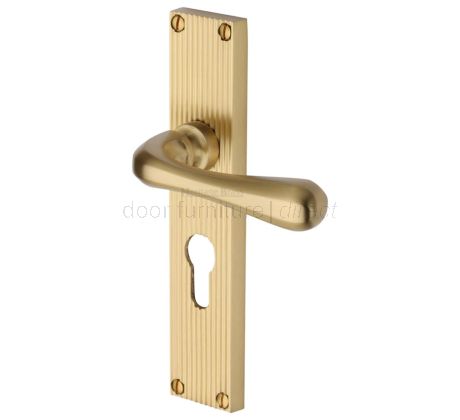 Charlbury Reeded Satin Brass EURO Door Handles RR3048