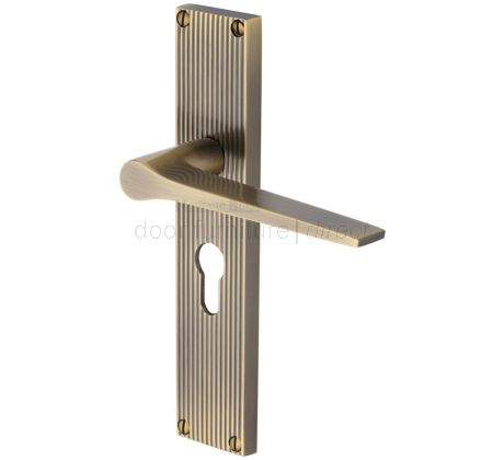 Gio Reeded Antique Brass Euro Door Handles RR4748