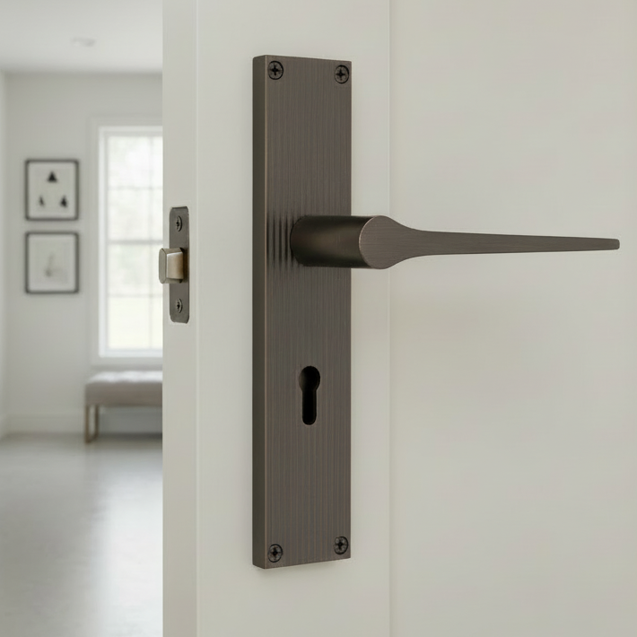 Gio Reeded Matt Bronze Keyhole Door Handles RR4700