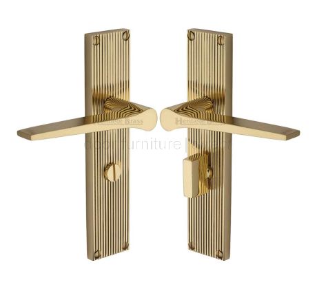 Gio Reeded Polished Brass Bathroom Door Handles RR4730