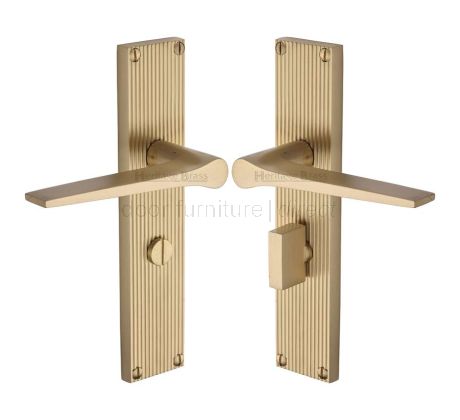 Gio Reeded Satin Brass Bathroom Door Handles RR4730