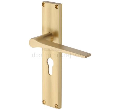 Gio Reeded Satin Brass Euro Door Handles RR4748