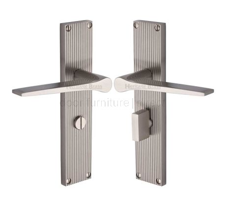Gio Reeded Satin Nickel Bathroom Door Handles RR4730