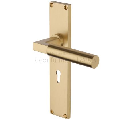 Heritage VT6300 Satin Brass Bauhaus Lock Handles