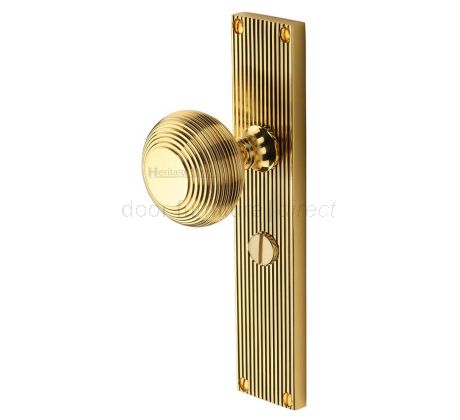 Polished Brass Beehive Mortice Knob on Bathroom Plate V9530-PB