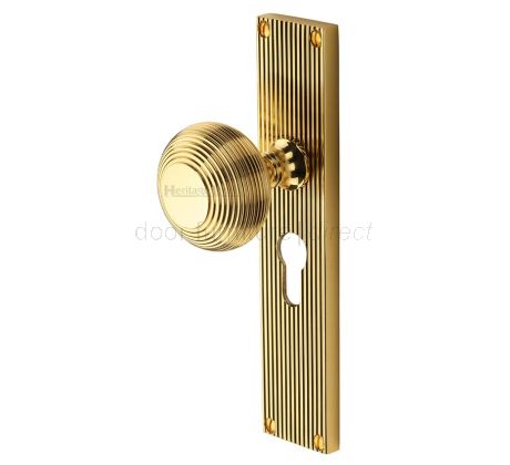 Polished Brass Beehive Mortice Knob on Euro Plate V9548-PB