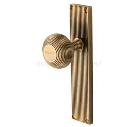 Antique Brass Beehive Mortice Knob on Latch Plate V9510-AT