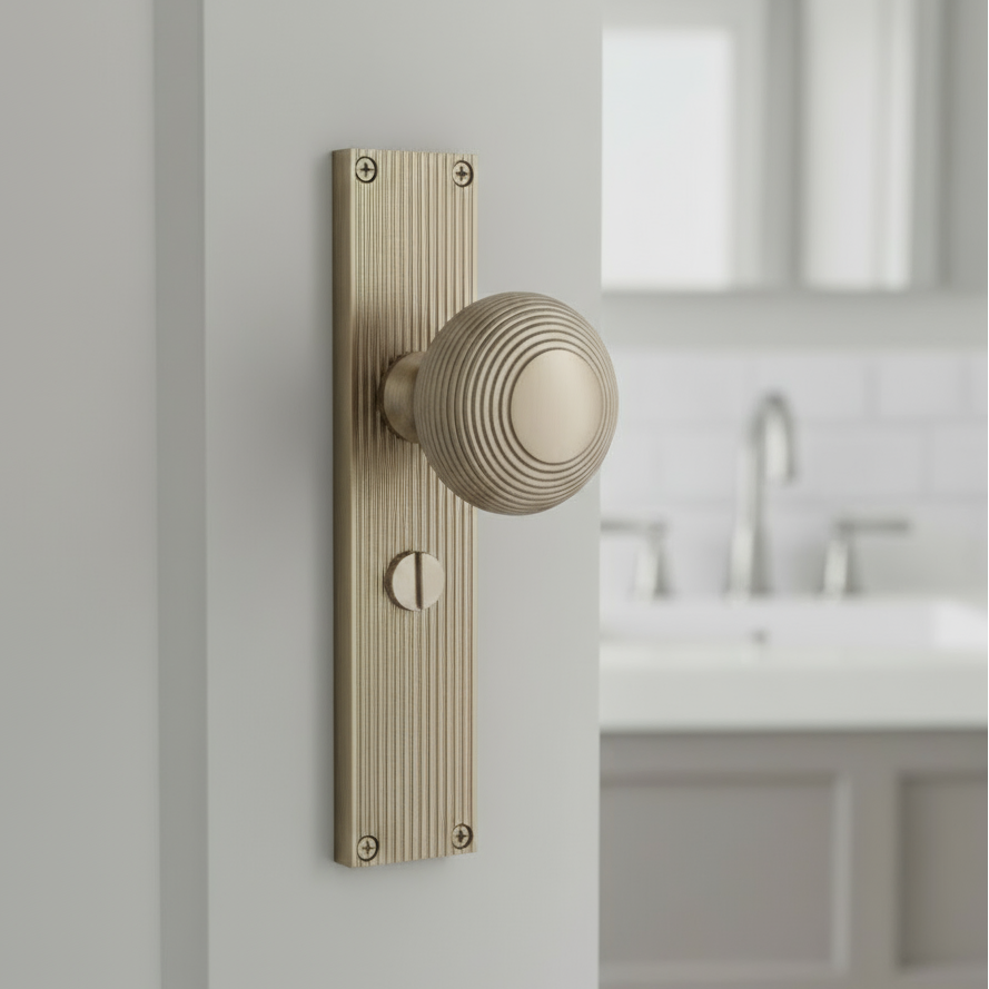 Satin Nickel Beehive Mortice Knob on Bathroom Plate V9530-SN