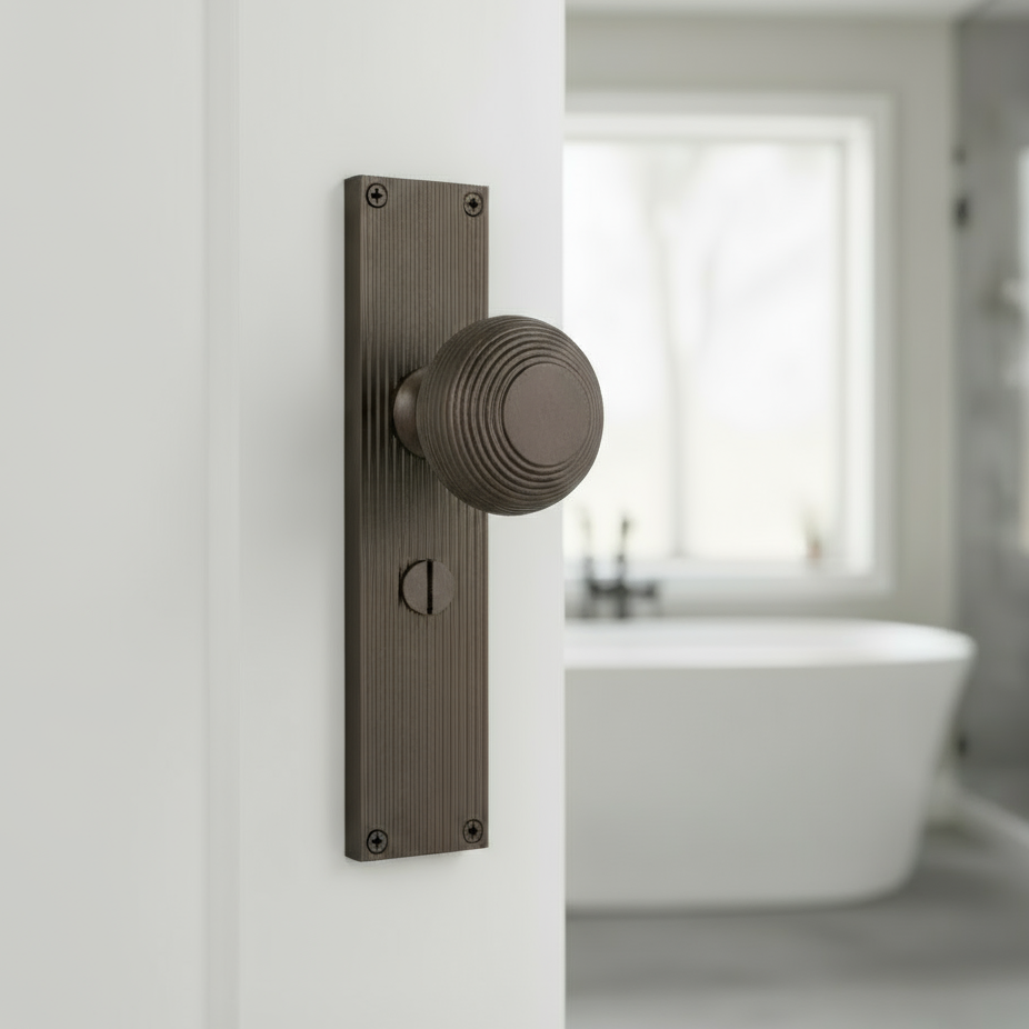 Matt Bronze Beehive Mortice Knob on Bathroom Plate V9530-MB