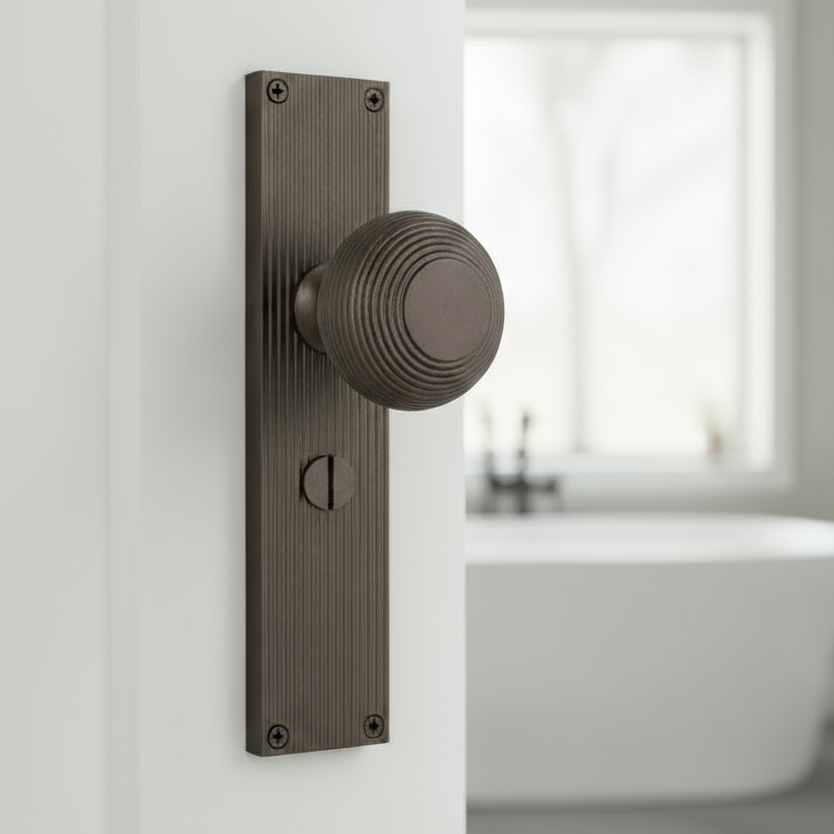 Matt Bronze Beehive Mortice Knob on Bathroom Plate V9530-MB