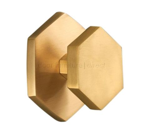 Hexagonal Satin Brass Centre Door Knob 100mm SB2204SB
