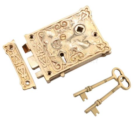 Unlacquered Brass Floral Rim Lock 105x80mm