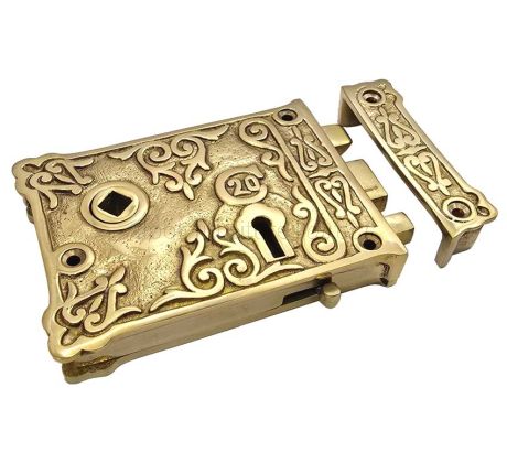 Unlacquered Brass Floral Rim Lock 105x80mm