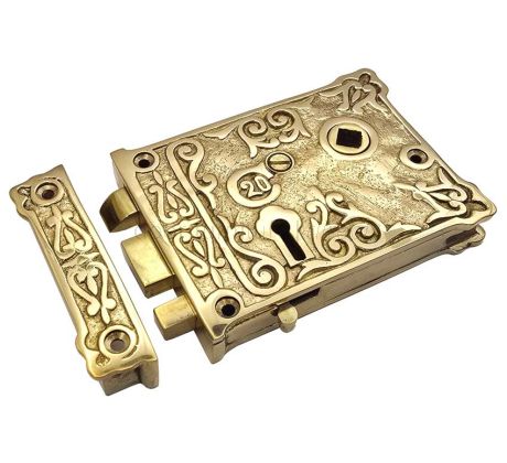 Unlacquered Brass Floral Rim Lock 105x80mm