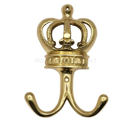 Polished Brass Crown Double Coat Hook 140mm