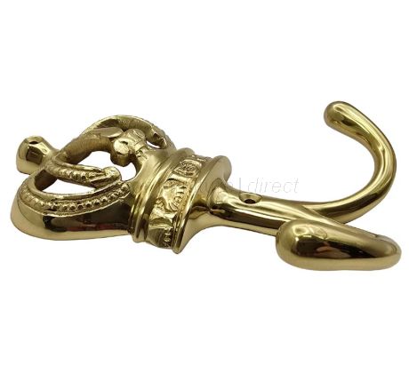 Polished Brass Crown Double Coat Hook 140mm