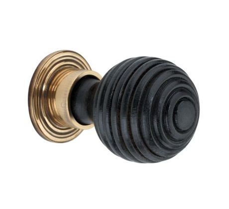 Ebonised Preston Wooden Cabinet Knob Aged Brass 38mm