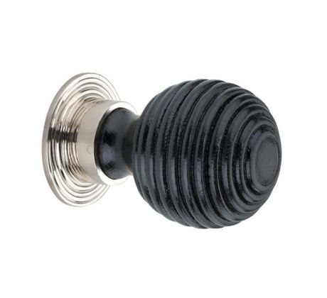 Ebonised Preston Wooden Cabinet Knob Polished Nickel 38mm