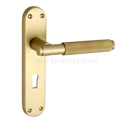 Connaught Satin Brass Knurled Lock Door Handles