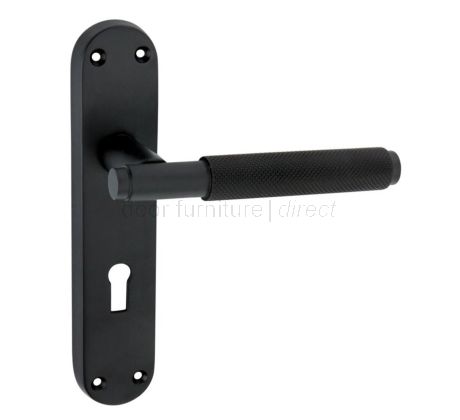 Connaught Matt Black Knurled Lock Door Handles