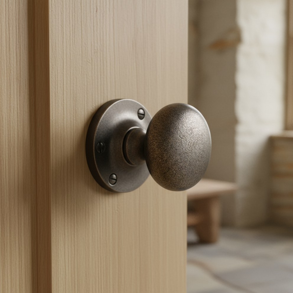 Rustic Pewter Alveley Round Mortice Door Knobs 55mm