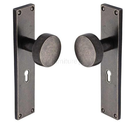 Rustic Pewter Olympic Door Knobs on Plate