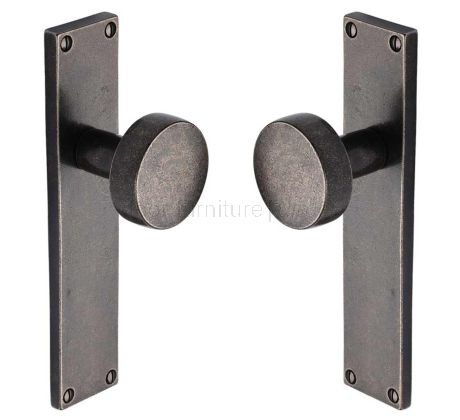 Rustic Pewter Olympic Door Knobs on Plate