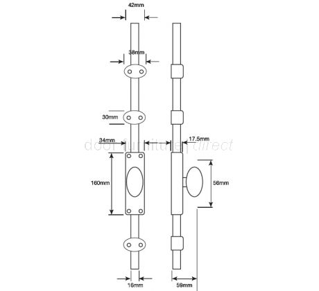 Brass Oval Knob Operated Espagnolette Bolt