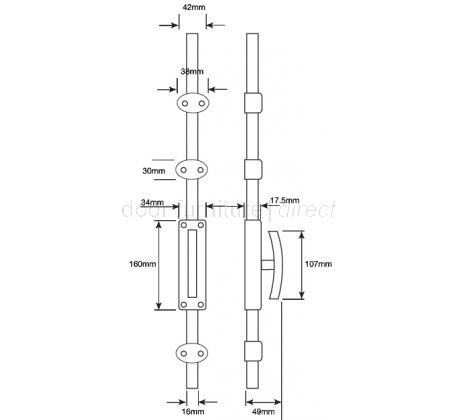 Polished Chrome Shaped Handle Espagnolette Bolt