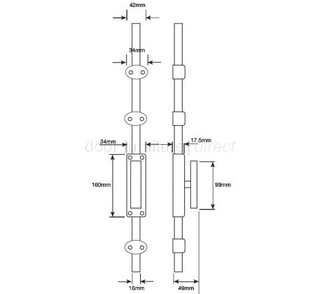 Chrome T-Bar Handle Operated Espagnolette Bolt