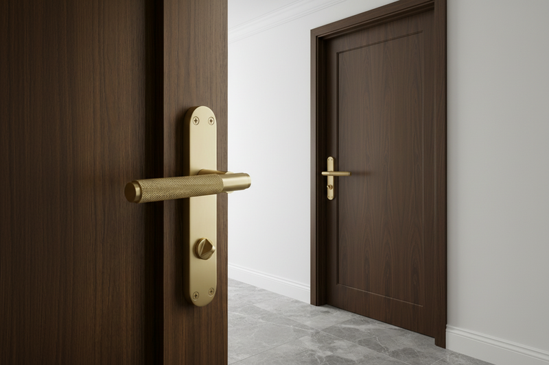 Knurled Satin Brass Bathroom Handles